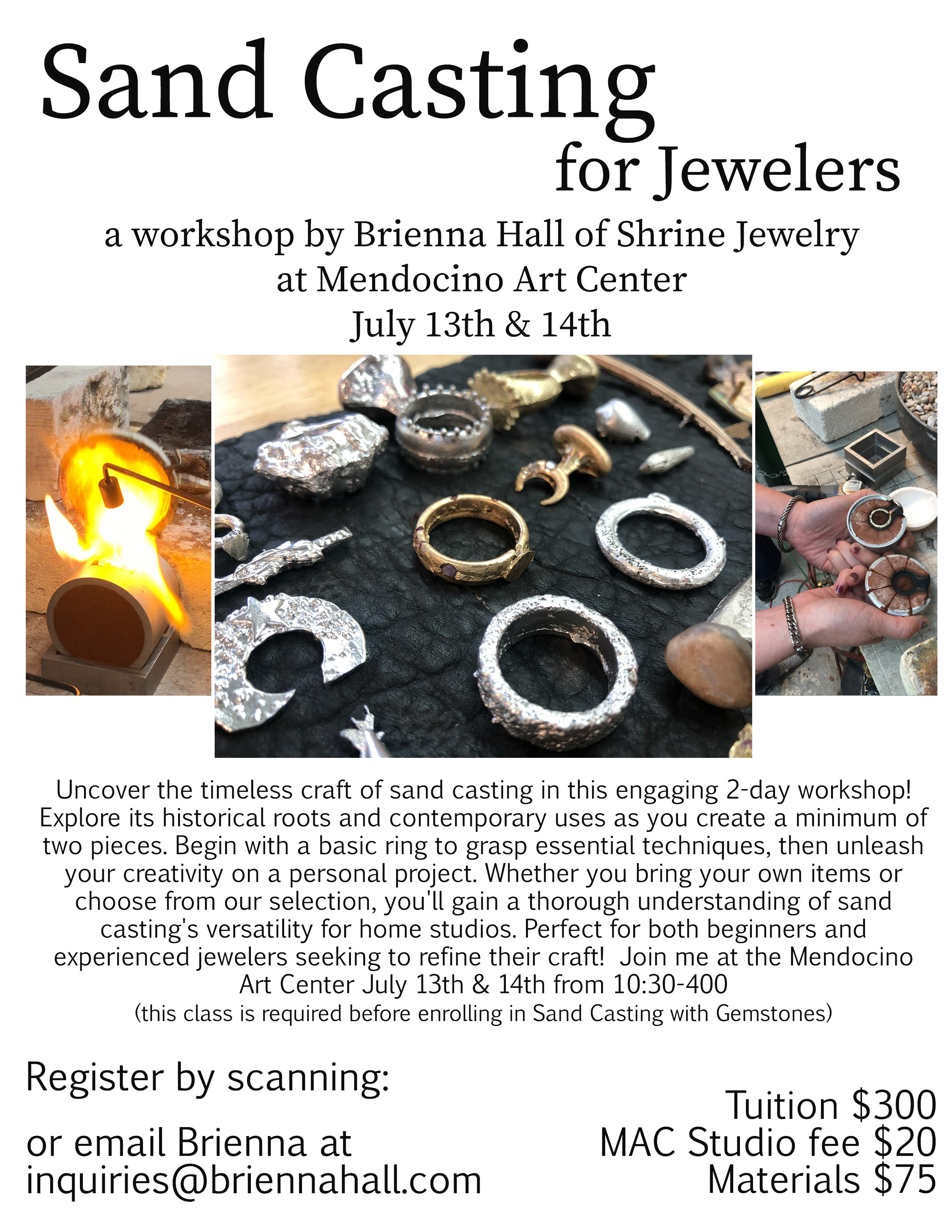 Sand Casting for Jewelers, Mendocino, July 13th & 14th
